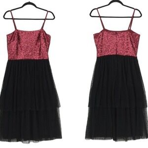 Dress The Population Sequin Tiered Point D'esprit Dress in Berry Size Large NWT